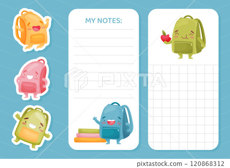 Timetable with Funny School Bag with Smiling Face Vector Template Timetable with Funny School Bag with Smiling Face Vector Template 120868312