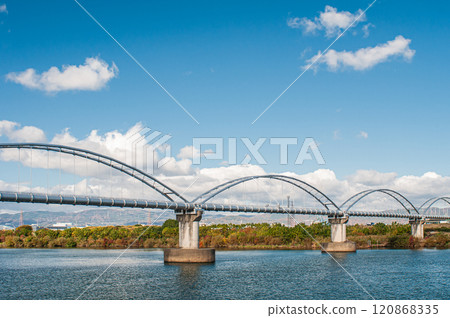 Water pipe bridge over the Yodo River, Hirakata City Water pipe bridge over the Yodo River, Hirakata City 120868335