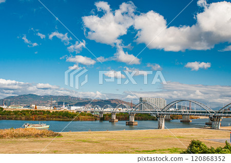 Water pipe bridge over the Yodo River, Hirakata City Water pipe bridge over the Yodo River, Hirakata City 120868352
