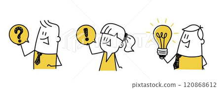 Set of people with exclamation mark, question, light bulb Set of people with exclamation mark, question, light bulb 120868612