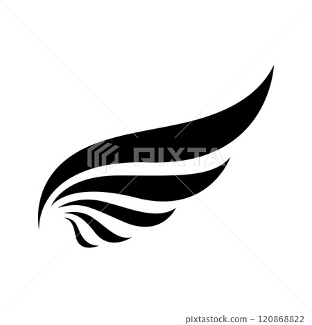 A minimalistic wing black and white vector illustration of a stylized feather. 120868822