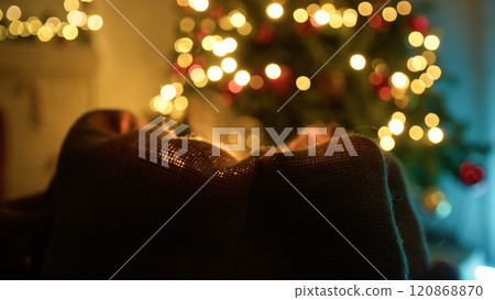 Santa Claus Opening Bag With Presents And Magic Smoke Coming Out At Christmas Santa Claus Opening Bag With Presents And Magic Smoke Coming Out At Christmas 120868870