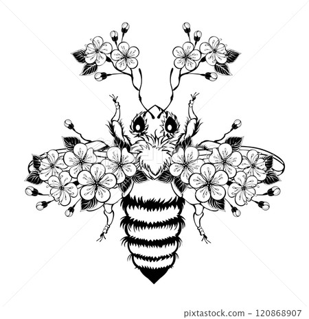 Bee with contoured sakura 120868907