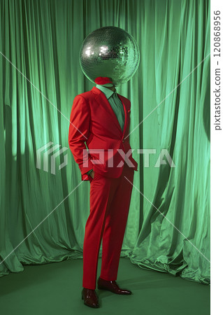 man wearing mirror ball in his head, generative AI 120868956