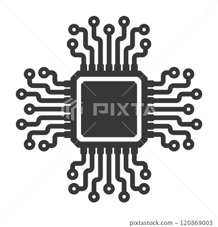 AI, CPU, GPU microchip icon, Machine learning micro chip symbol, ML icon, Artificial intelligence sign. Vector illustration image. Isolated on white background. AI, CPU, GPU microchip icon, Machine learning micro chip symbol, ML icon, Artificial intelligence sign. Vector illustration image. Isolated on white background. 120869003