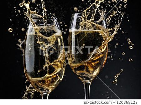 Glasses of champagne with splash 120869122