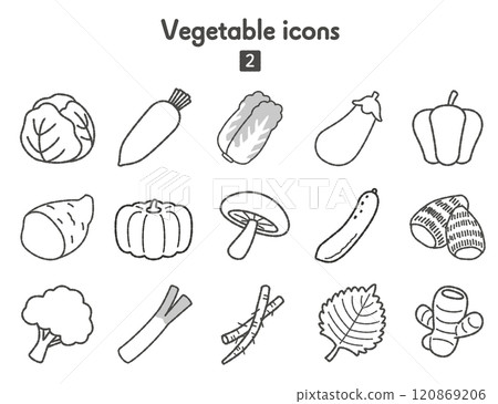 Vegetable icon collection 02 monochrome 120869206