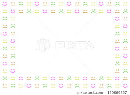 方形框架內襯有各種表情的明亮臉部圖示。 方形框架內襯有各種表情的明亮臉部圖示。 120869367