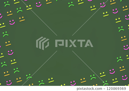 A green frame with various fluorescent face icons tilted to the left A green frame with various fluorescent face icons tilted to the left 120869369