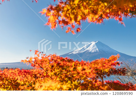 "Yamanashi Prefecture" Lake Kawaguchi and Mt. Fuji in autumn "Yamanashi Prefecture" Lake Kawaguchi and Mt. Fuji in autumn 120869590