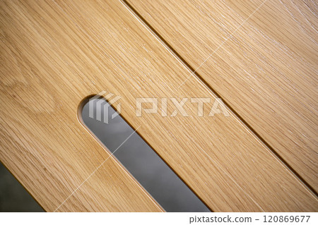 Empty rough wooden table top in the dark room 120869677