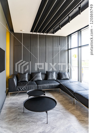 Lounge and library at modern business center. Rest room in the office center Lounge and library at modern business center. Rest room in the office center 120869749