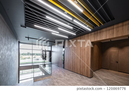interior of modern entrance hall in modern office building interior of modern entrance hall in modern office building 120869776