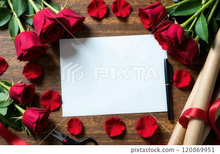 Large white sheet for text on florist's table  120869951