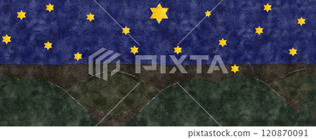 Hand painted watercolor textured night background with stars. High quality illustration for cards, banners, border, celebration of true Christmas design, decoration. Landscape. Minimalistic image Hand painted watercolor textured night background with stars. High quality illustration for cards, banners, border, celebration of true Christmas design, decoration. Landscape. Minimalistic image 120870091