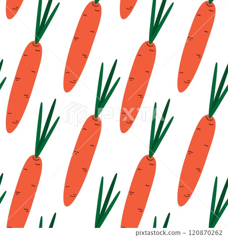 Carrot in doodle style Seamless pattern in trendy orange and green. Healthy eating Background idea Carrot in doodle style Seamless pattern in trendy orange and green. Healthy eating Background idea 120870262
