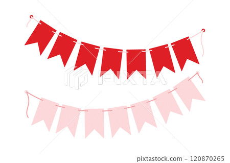 Festive Pennant garland on rope in trendy monochrome pale pink and red. Valentines Day element Set 2 120870265