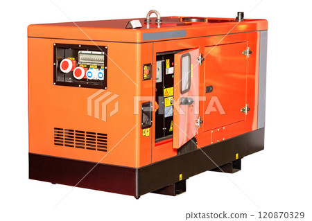 Heavy-duty generator ready for industrial use at a construction site 120870329