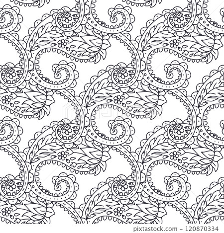 Seamless pattern with black and white Paisley motifs 120870334