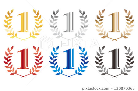 Set of laurels of various colors and the number 1 120870363