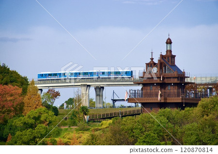 Ghibli Park's elevator tower and wrapped Linimo 120870814