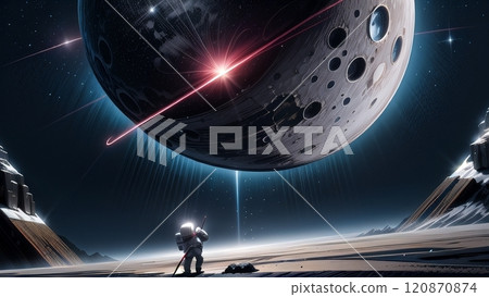 Astronaut landing on planet 120870874