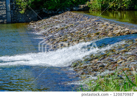 Scenery of the clear waters of the Oroshi River and stone steps Scenery of the clear waters of the Oroshi River and stone steps 120870987
