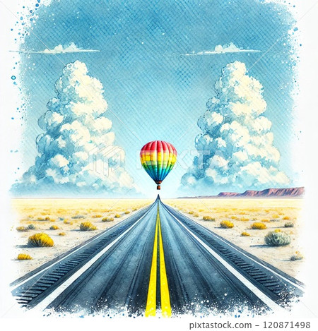 氣球和直路的水彩畫 120871498