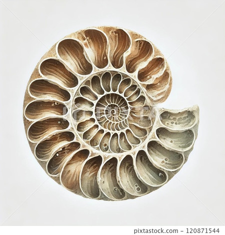 菊石化石水彩插圖 120871544