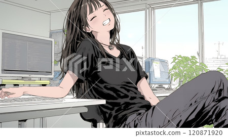 Young woman yawning at work 120871920