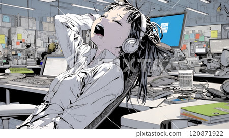 Young woman yawning at work 120871922