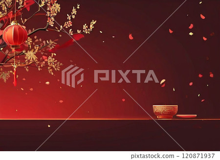 E-commerce design simple agricultural new year theme material background, red gold theme background 120871937