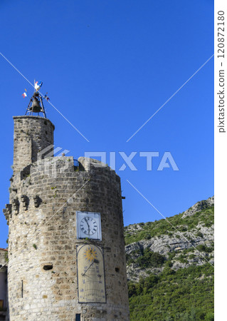 Clock tower of Anduze, southern France Clock tower of Anduze, southern France 120872180
