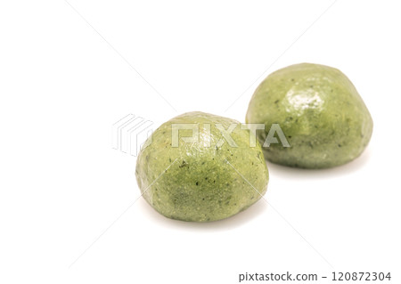 Japanese sweets mugwort mochi on white background Japanese sweets mugwort mochi on white background 120872304