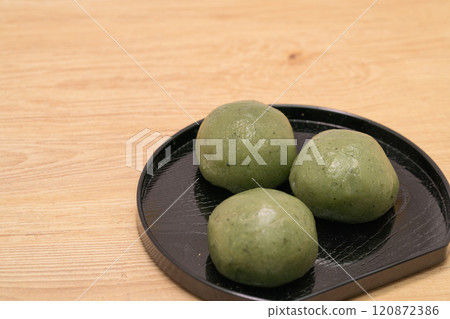 Japanese sweets: mugwort mochi Japanese sweets: mugwort mochi 120872386