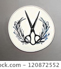 Icon illustration with scissors and plant motif 120872552
