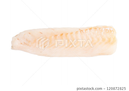 Fresh raw cod fish fillet, Boneless white fish meat isolated on white background Fresh raw cod fish fillet, Boneless white fish meat isolated on white background 120872825