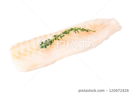 Fresh raw cod fish fillet, Boneless white fish meat isolated on white background 120872826