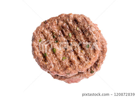 BBQ Grilled burger beef meat cutlet isolated on white background 120872839
