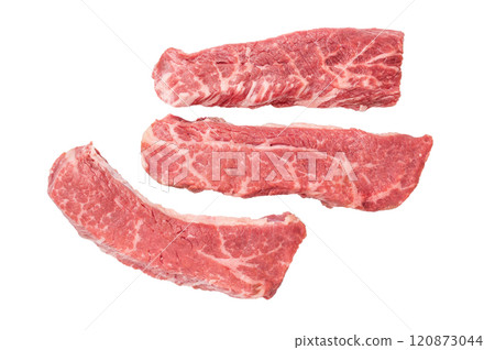 Raw Steak from Black Angus beef meat isolated on white background Raw Steak from Black Angus beef meat isolated on white background 120873044