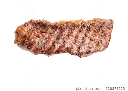 BBQ Grilled Tri tip steaks, marbled beef meat isolated on white background 120873223