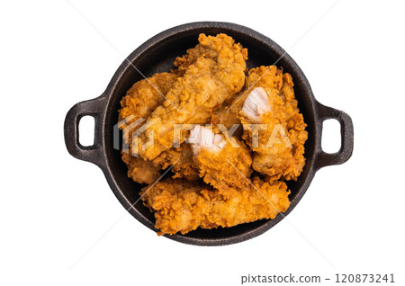 Fried chicken fillet tender strips isolated on white background 120873241