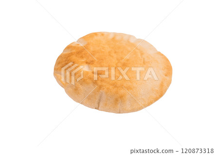 Fresh pita bread close up isolated on white background. top view 120873318
