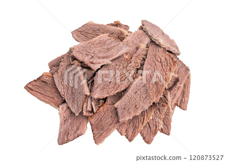 Corned Boiled and sliced beef meat isolated on white background 120873527