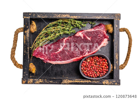 Striploin Steak, raw New York beef meat steak isolated on white background Striploin Steak, raw New York beef meat steak isolated on white background 120873648