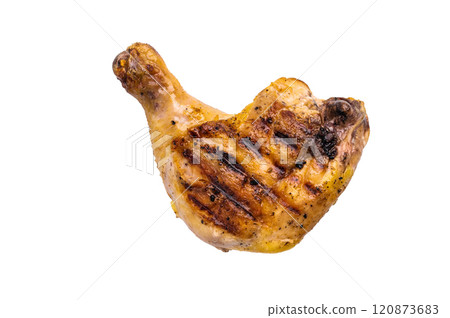 Roasted chicken leg, grilled eco poultry meat isolated on white background 120873683