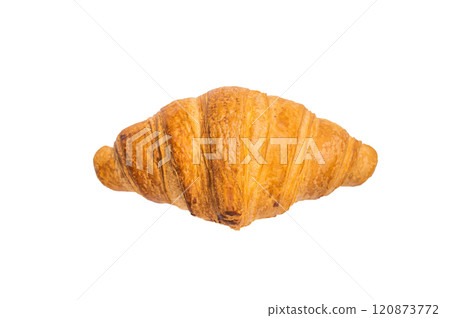 Freshly baked French croissant isolated on white background, top view. 120873772