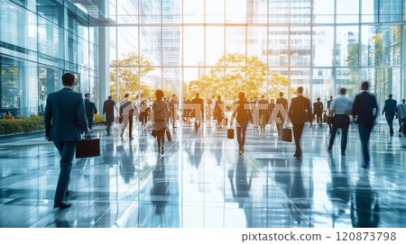 商人在辦公大樓中行走的早晨通勤場景 120873798