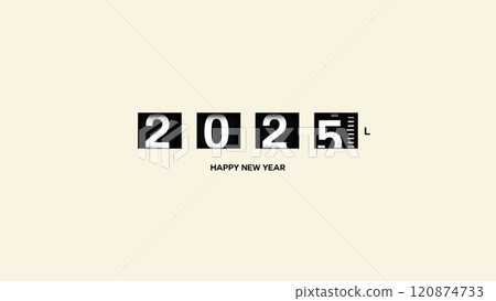 Gasoline meter 2025, creative idea. Fuel column, concept. Counter 2024 changes to 2025 on beige background. Happy New Year 120874733