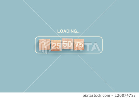 Loading with wooden cubes on blue background, creative idea. Development and update, concept. Load 120874752